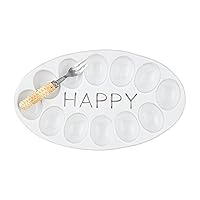 Mud Pie Happy Deviled Egg Tray Set, White, 13