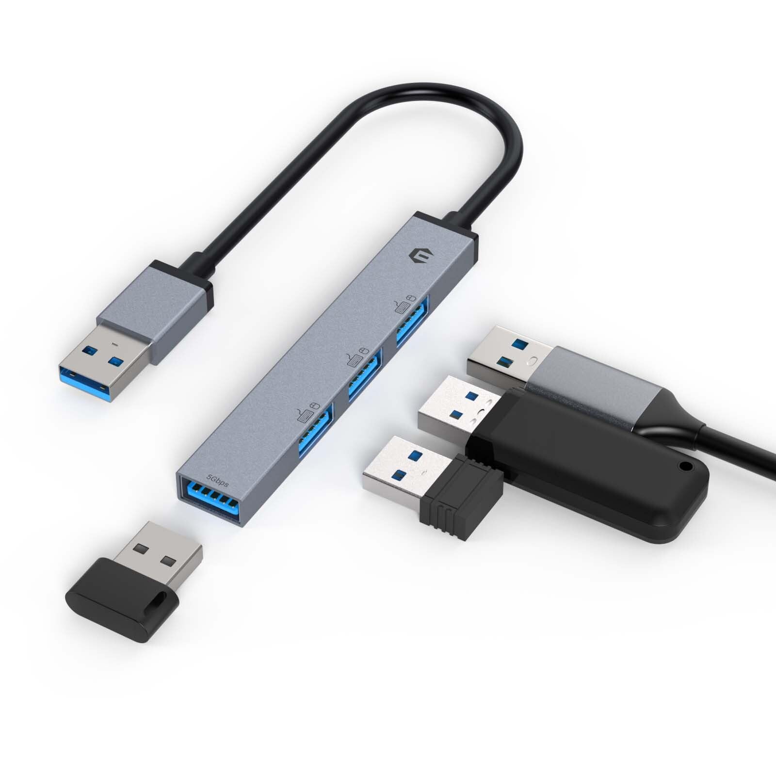 USB C Hub, TOTU Premium 4-Port USB A Hub, Featuring a Single Rapid 5Gbps USB 3.0 Port, and 3 High-Speed USB 2.0 Connectors for Seamless Integration Across Windows, Linux, Chrome OS Devices