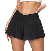 Ewedoos Crossover Flowy Athletic Shorts for Women with 3 Pockets 2 in 1 Butterfly Shorts High Waisted Running Shorts