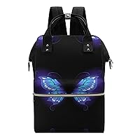 Purple Butterfly Wings on Black Waterproof Mommy Bag Diaper Bag Backpack Multifunction Large Capacity Travel Bag