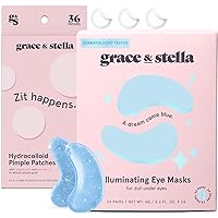 grace & stella Eye Mask Blue 24 Pairs + Round Pimple Patch 36-Pack Bundle