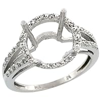 Silver City Jewelry 10k White Gold Semi-Mount Ring (11 mm) Large Round Stone & 0.15 ct Diamond Accent, Sizes 5-10
