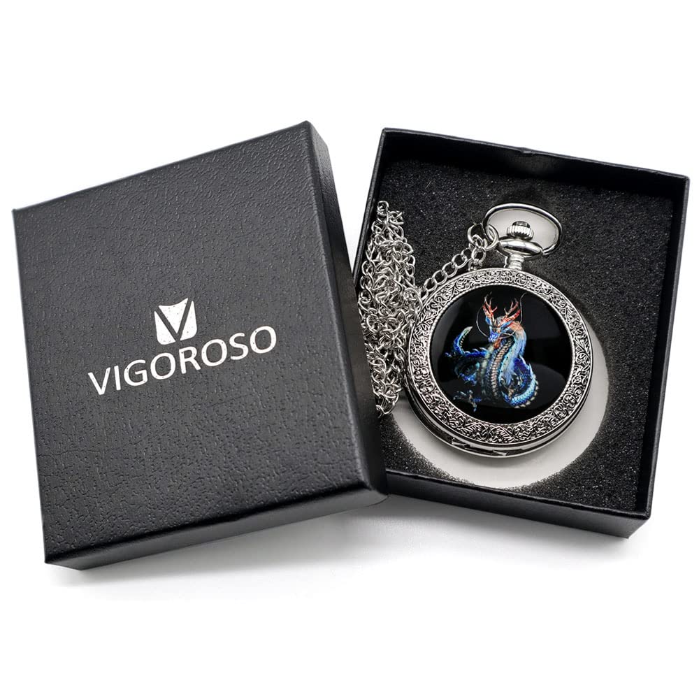 VIGOROSO Pocket Watches for Men Cool Watch Dragon Gifts for Men/Women/Boys/Girls Year of Dragon Boy Gift Ideas