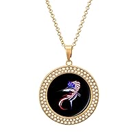 American Flag Tuna Round Diamond Necklace Fashion Pendant Jewelry Gift for Men Women