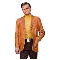 Mens Once Upon Rick in Hollywood Brown Blazer Coat Brando Leather Outerwear Jacket