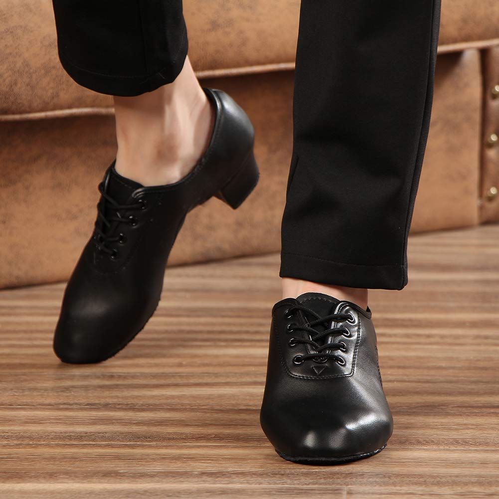 HROYL Little Boy/Big Kids/Men Dance Shoes Leather lace-up Ballroom Shoes for Latin Tango Salsa Dance Performence Shoes Z-238