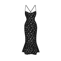 Dresses for Women Star Pattern Velvet Cami Dress (Color : Black, Size : Medium)