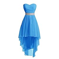 Short Sweetheart Ruched Chiffon Prom Homecoming Dress High Low Formal Party Ball Gown Ocean Blue 18W