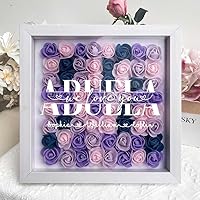Personalized I Love You Grandma Flower Shadow Box with Name, Custom Square Shaped Frame Dried Flower Picture Frame for Grandma Granny Abuela