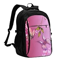 Butterfly Flower Travel Backpack With Usb Port For Women Usb Classic Backpack Work Bag Computer Purse For Man