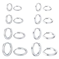 8 Pairs Silver Small Hoop Earrings for Women Stainless Silver Cute Huggie Hoops Earrings for Men Girls Cartilage Earrings Tiny Hypoallergenic Multiple Piercing Jewelry 6mm 8mm 10mm 12mm