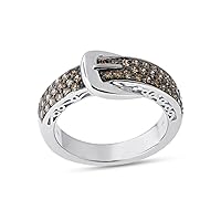 Mother's Day Gift For Her 925 Sterling Silver 1/2 CTTW Round Diamond Buckle Ring, Available With Black, Brown & Blue Colored Natural Diamonds
