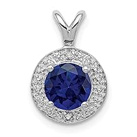 925 Sterling Silver Polished Diamond and Created Sapphire Pendant Necklace Measures 14x10mm Wide Jewelry Gifts for Women