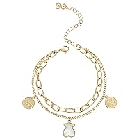 Simple Double-layer Bear Bracelet Fashion U-shaped Chain Bracelet Adjustable Bracelet for Women Christmas Jewelry Gift,Gold