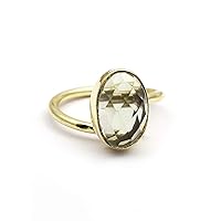 Oval Shape Gemstone Brass Gold Plated Design Green Amethyst Hydro Handmade Rings Jewelry