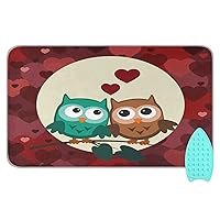 Owls Couple Valentines Day Ironing Mat Portable Ironing Pad Blanket for Table Top Ironing Board Cover with Silicone Pad for Dryer Washer Tabletop Iron Board Alternative Cover, 47.2x27.6in