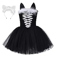 Children's cos cartoon cat black mesh dress girls' fancy dress ball lace headdress