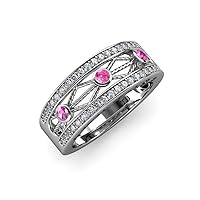 Pink Sapphire & Diamond Wedding Band Heart & Drop Design 0.47 ctw 14K White Gold