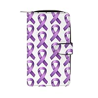 Purple Awareness Ribbon Funny RFID Blocking Wallet Slim Clutch Organizer Purse with Credit Card Slots for Men and Women