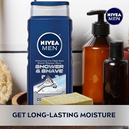 Nivea Men Shower & Shave Body Wash, Shower, Shave and Shampoo With Moisture, 16.9 fl. oz, Pack of 3