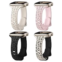 4 Pack Slim Leopard Engraved Bands Compatible for Apple Watch Bands 41mm 40mm 38mm 45mm 44mm 42mm 49mm Women, Thin Soft Silicone Cheetah Sport Strap for iWatch Bands Series 9 8 7 6 5 4 3 2 1 Ultra SE
