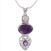 NOVICA Handmade Amethyst Pendant Necklace India Jewelry .925 Sterling Silver Purple Choker Birthstone 'Wise Beauty'