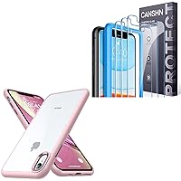 CANSHN Clear Protective Designed for iPhone XR Case Pink + 3 Pack Screen Protector for iPhone XR and iPhone 11 Tempered Glass - 6.1 Inch