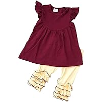 Girls 2 Pieces Pant Set Solid Top Ruffle Pants Outfit Clothing Set Size 2T-8