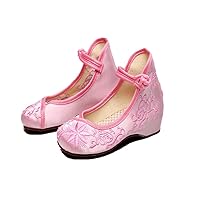 Girl's Embroidery Flat Ballet Shoes Kid's Cute Mary-Jane Dance Shoe Flat Sandal Shoe Pink