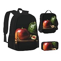 Fruit On The Tray Backpack, Laptop Backpack With Lunch Bag And Storage Box 3 Piece Set, 15 Inch Large Backpack