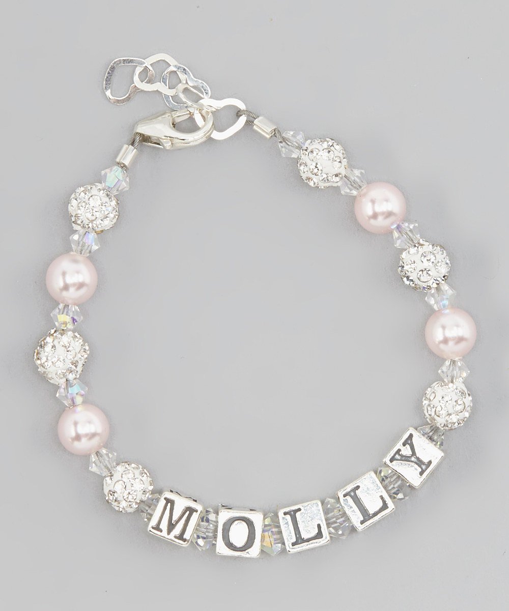 Custom Name Personalized Sparkly Beads Baby Bracelet with Pink and White European Crystals (B107_PW)