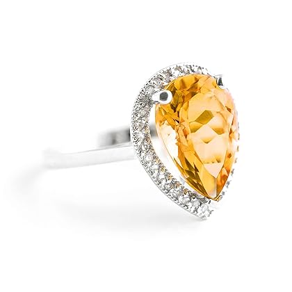 Galaxy Gold GG 14k Solid White Gold Teardrop Natural Citrine and Diamond Ring (9.0)