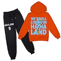 Unisex Children Hooded Tracksuit Football Stars Outfit,Haaland Hoodie Pullover Tops and Jogger Pants Set
