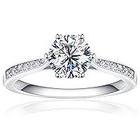 1ct 1.5ct 2ct Moissanite Engagement Rings for Women, D Color Round Solitaire Lab Created Diamond Ring 18K White Gold Plated 925 Sterling Silver Wedding Promise Rings