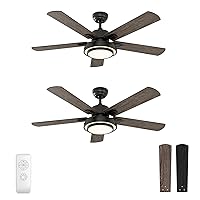 warmiplanet 52 Inch Indoor Ceiling Fan with Remote (2 Pack), Black, Ceiling Fan with Lights Remote Control for Bedroom,Living Room, Office, Basement, Kitchen, Dining Room(5-Blades)