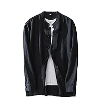 Men Linen Retro Loose Chinese Style Button Thin Long Sleeved Traditional Kung Fu Tang Suit Jacket Cotton Blouse