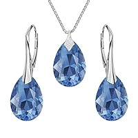 925-sterling silver jewelry set with crystals from Swarovski® - pear - Many colors - Earrings Necklace with pendant - Jewelry for women with a gift box