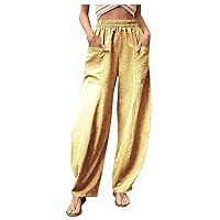 Women's Straight Leg Pants Casual Solid Colorwide Trousers with Elastic Waist and Pockets Wide Pants