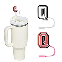 Letter Straw Cover for Stanley Cup 30＆40 oz, 2PCS Straw Topper for Stanley Tumbler, 10 mm Straw Cap for Stanley Accessories, Letter Personality Name ID Straw Lid for Stanley (Q)