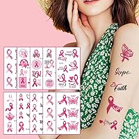 Breast Cancer Awareness Temporary Tattoo 10 Sheets Breast Cancer Awareness Fake Tattoos Supplies Pink Ribbon Sticker Tattoos for Adults Ribbon Tattoo Stickers Pink Breast Cancer Survivor Decorations
