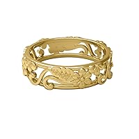 925 Sterling Silver Flower Filigree Design Stackable Wedding Band Ring For Women