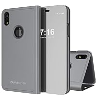Punkcase iPhone XR Reflector Case Protective Flip Cover W/Scratch Resistant Semi Translucent Mirror Front & Non-Slip PU Leather Back Integrated Kickstand Compatible W/Apple iPhone XR (Silver)