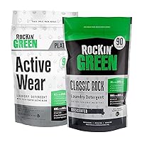 Rockin' Green Active Wear 45oz Bundle With Classic Rock Unscented Laundry Detergent Powder 45oz | All-Natural and Eco-Friendly | Non-Toxic and Safe for Sensitive Skin | Vegan and Biodegradable