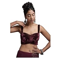 Women's Readymade Velvet Blouse For Sarees Indian Designer Bollywood Padded Stitched Crop Top Choli