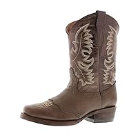 Kids Grizzly Brown Western Cowboy Boots Leather Solid Square Botas