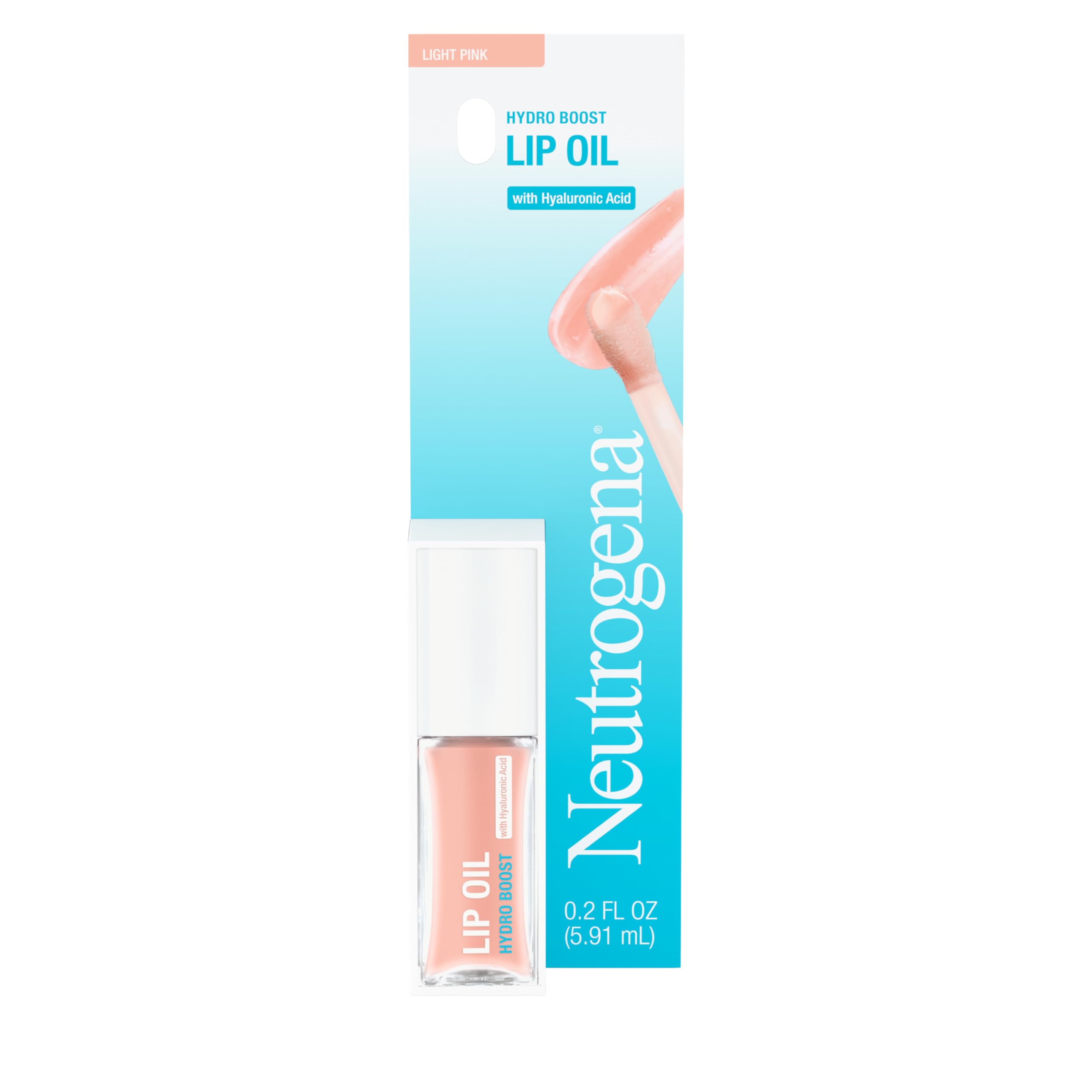 Neutrogena Hydro Boost Tinted Lip Oil with Hyaluronic Acid, glossy lip oil designed to hydrate & nourish lips while bringing out their natural color, Light Pink, 2 oz
