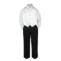 4pc Baby Toddler Kid Boy Party Suit Black Pants Shirt Vest Bow tie Set Sm-4T