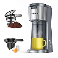Famiworths Single Serve Coffee Maker for K Cup & Ground Coffee, With Bold Brew, One Cup Coffee Maker, 6 to 14 oz. Brew Sizes, Fits Travel Mug, Gray