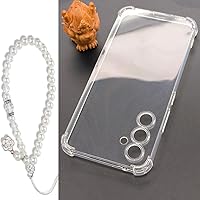 Transparent Reinforced Corners TPU Shock-Absorption Flexible Slim Ultra Cell Phone Case for Samsung Galaxy A15 A14 A13 5G with Pearl Lanyard (Transparent, for Samsuang Galaxy A15 5G)