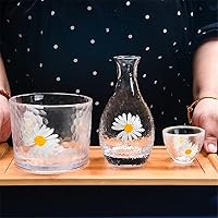 CHCDP 4Pcs Glass Sake Pot Set Hand Painted Cherry Blossoms Sake Wine Pot&2Pcs Glass Cup Liquor Flask Vodka Wine Cup Gifts (Color : E)
